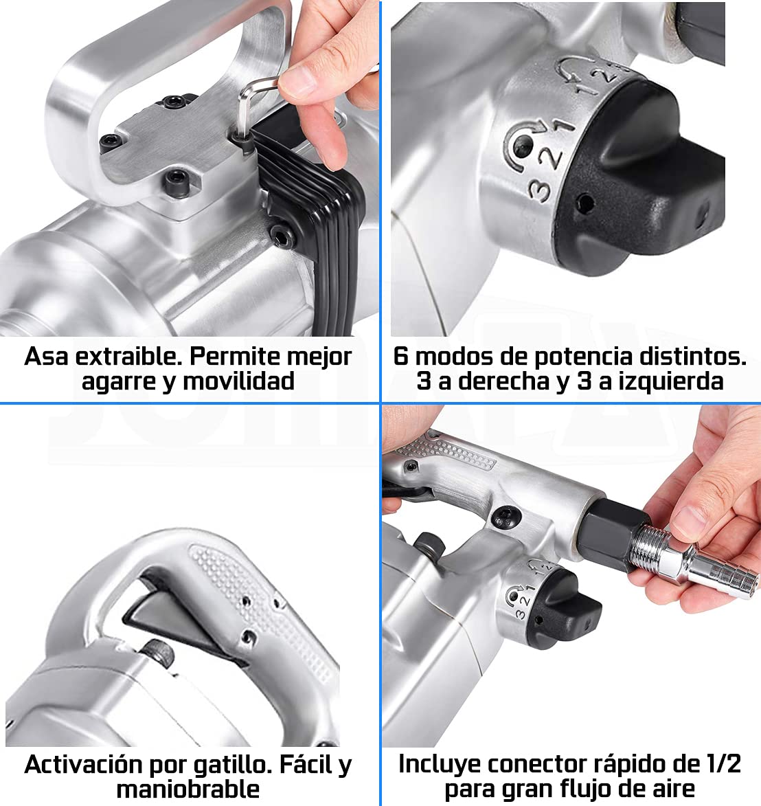 Pistola de Impacto Neumática 2700 NM Afloje / 2180 Nm apriete, 4200RPM, Taladro de Impacto Manual, Ideal para Camiones, tractores, maquinaria industrial, Neumáticos y Equipo Pesado
