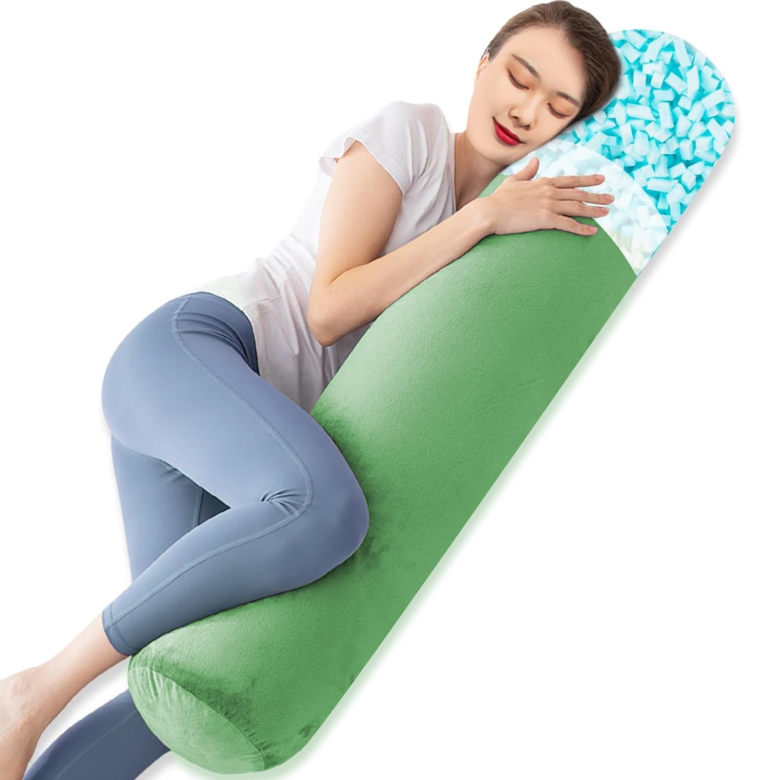 TaiBest Body Pillow, Memory Foam Round Body Pillows for Adults, Firm Long Bolster Pillow for Bed, Cylinder Tube Roll Pillow with Velvet Cover (Green, 120x20) — image 1