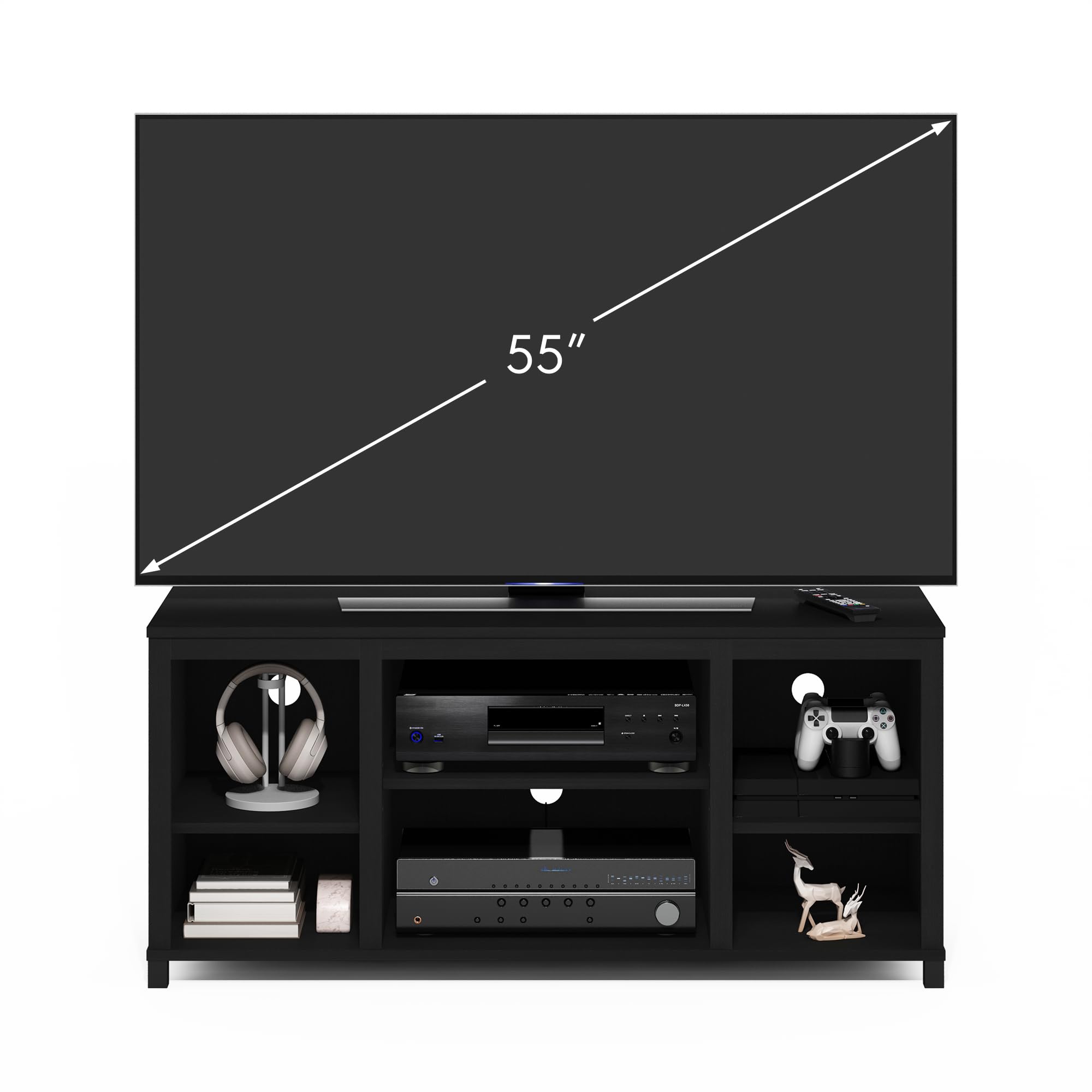 Furinno Classic Meuble TV, Centre Multimédia, Console TV pour Téléviseurs Jusqu'À 55 Pouces avec Étagères, pour Salon, Chambre, Style Américain