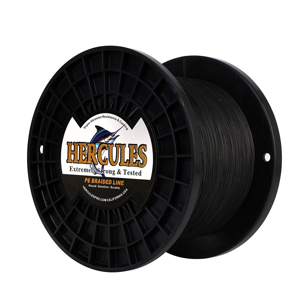 Hercules Braided Fishing Line 1500m 1640yds 10lbs-200lbs Pe Superline 8 Strands (Black 200lb/90.7kg 0.75mm)
