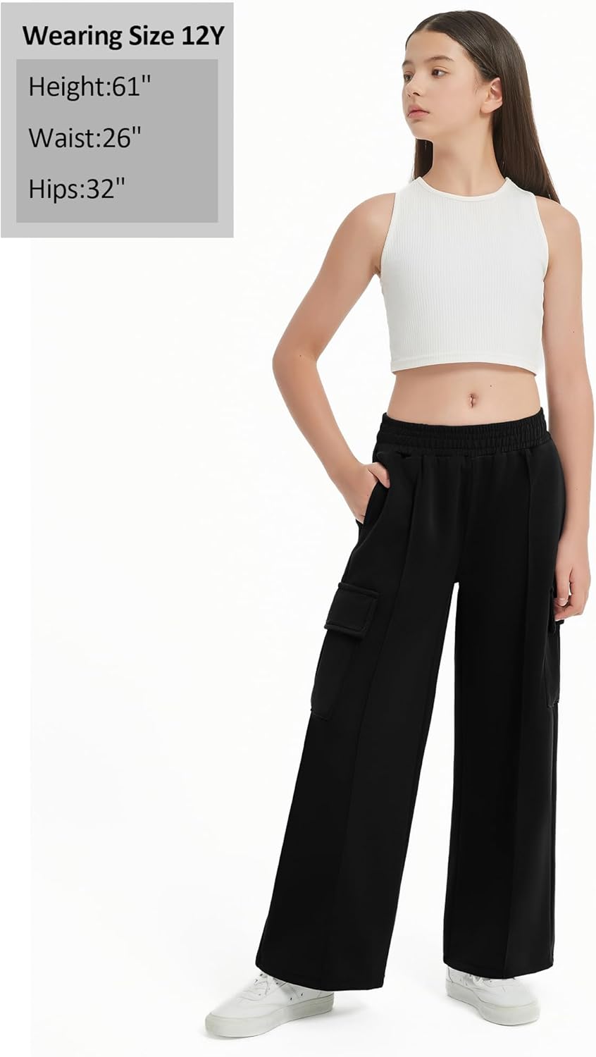 EXARUS Girls Sweatpants Wide Leg Baggy Teen Sweat Pants Cargo/Side Striped/Crossover V Waist Casual with Pockets 6-14Y - Image 6