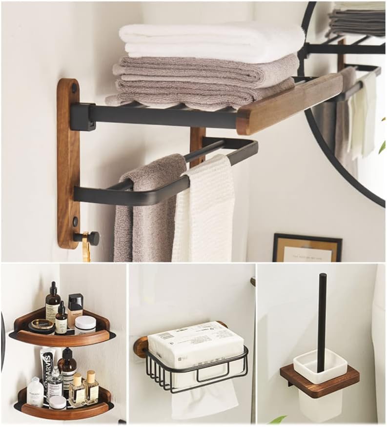 Towel Racks Set for Bathroom,Folding Towel Rack,Bath Towel Bars Wall Mounted,Bathroom Accessories Set Bath Towel Shelf Paper Towel Holder Toilet Brush,D (E)