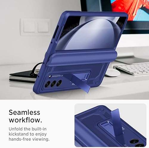 Miniatura 7 de Miimall Funda para Fold 5 con protección de bisagra, protector de pantalla incorporado Kickstand PC Funda protectora para Z Fold 5 - Azul profundo