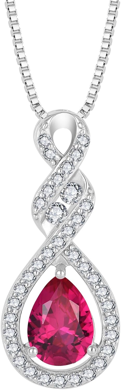Women Infinity Necklace 925 Sterling Silver Twist Teardrop Birthstone Pendant with Chain 5A Cubic Zirconia Jewelry for Her