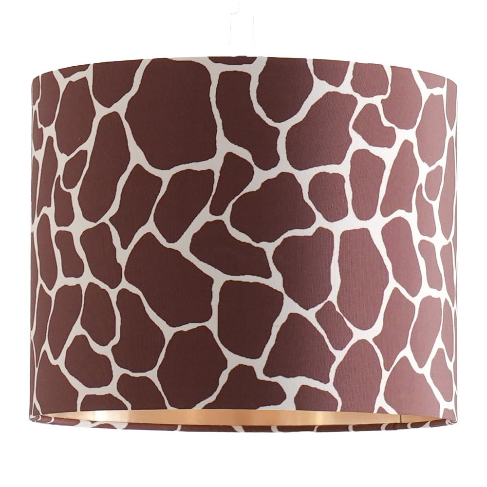 ValueLights | Oasis Giraffe Print Fabric with Metallic Gold Inner Drum Lamp Shade and LED Bulb | 250mm Shade Width