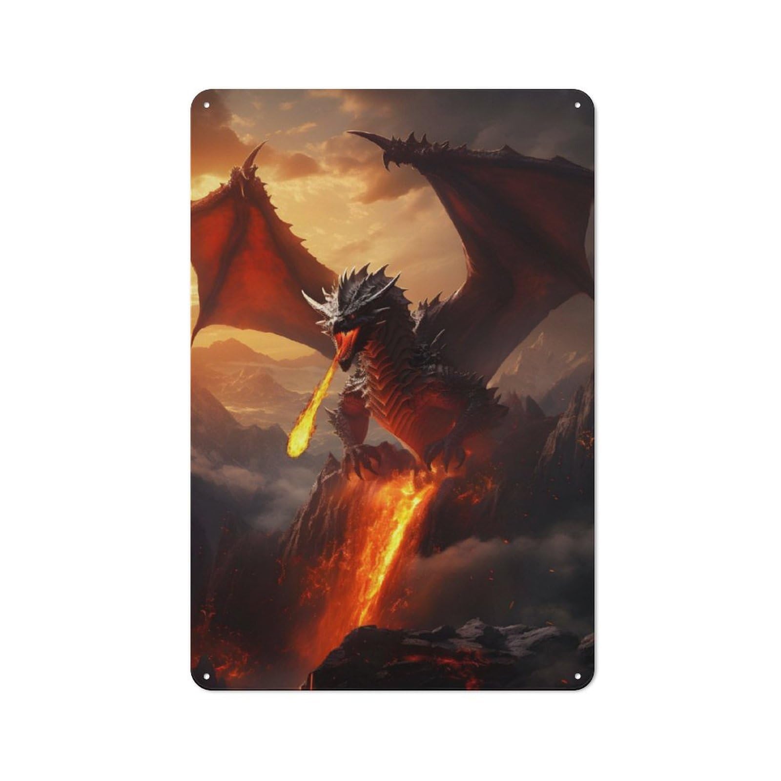 Junmoney Red Fire Elder Dragon For Lounge Or Reading Corner, Rustic Tin Sign 30X20cm, For An Autumn Update To Lounge And Reading Corner