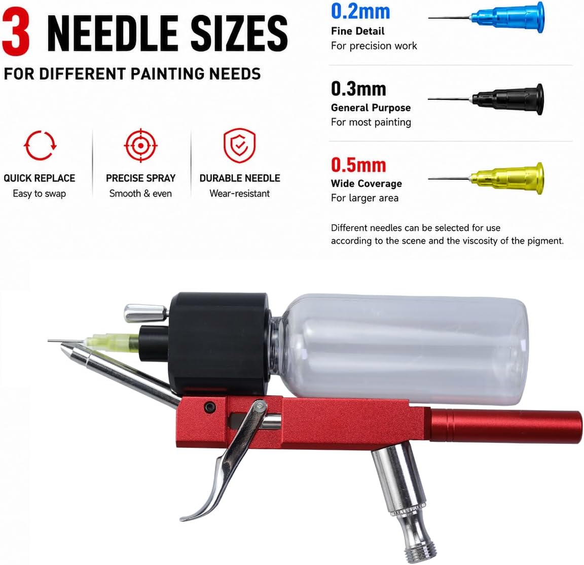 No-Clean Airbrush Accessories Kit, 120 Disposable Nozzles (0.2/0.3/0.5mm 40 Each), 4 x 50ml Paint Bottles, Silicone Caps & Storage Cases, Quick Color Change Airbrush Accessories