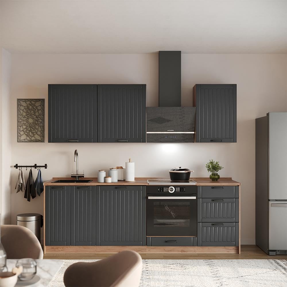 Vicco Cucina componibile Fame-Line, Grigio scuro/Rovere dorato, 230 cm