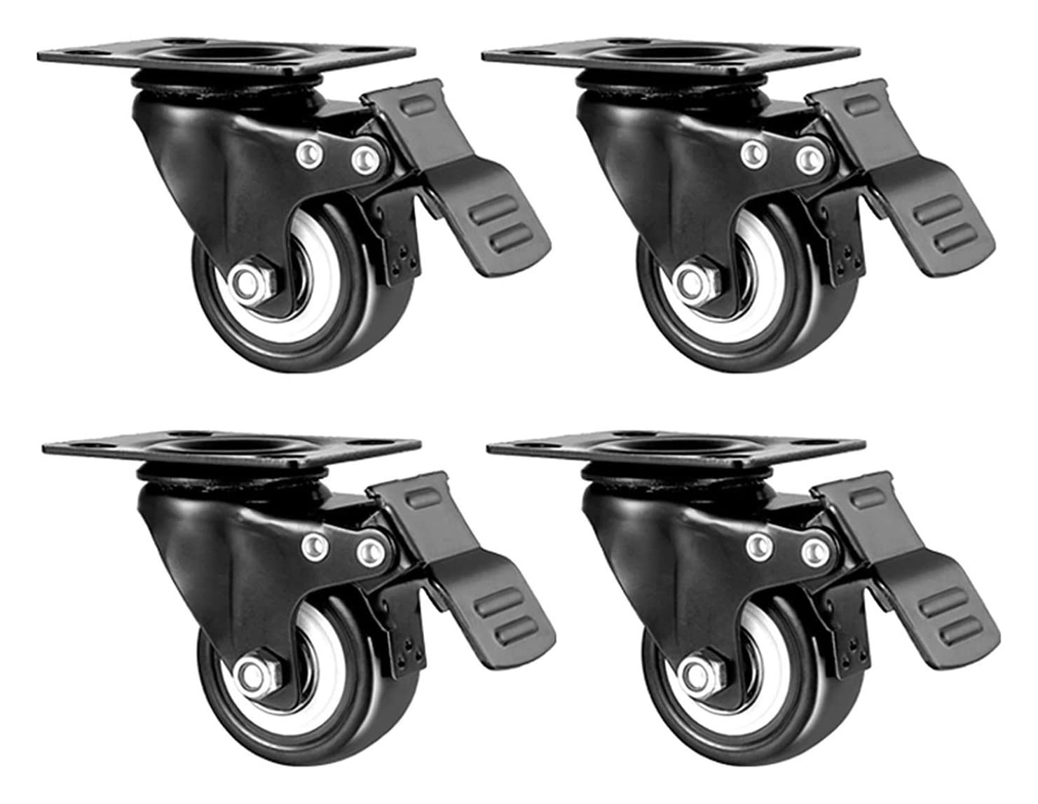Roulettes pivotantes noires 50 mm robustes avec platine de fixation