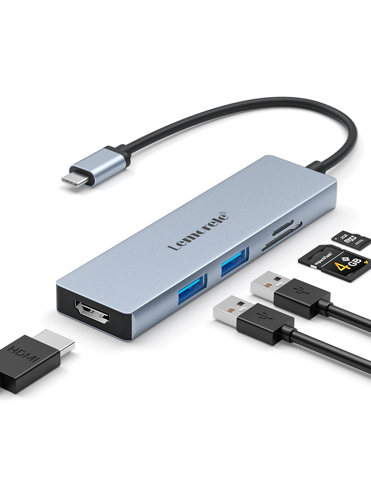 Hub USB-C 5-en-1 Lemorele - HDMI 4K, Ethernet, USB 3.0, Charge PD 100W - Pour MacBook, IPad