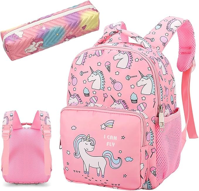 HAJXXMM Unicornio Mochila Infantiles con estuche, Unicornio Mochila para Niña, Mochilas Escolares para Niñas, Mochila escolar infantil de gran capacidad(rosa)