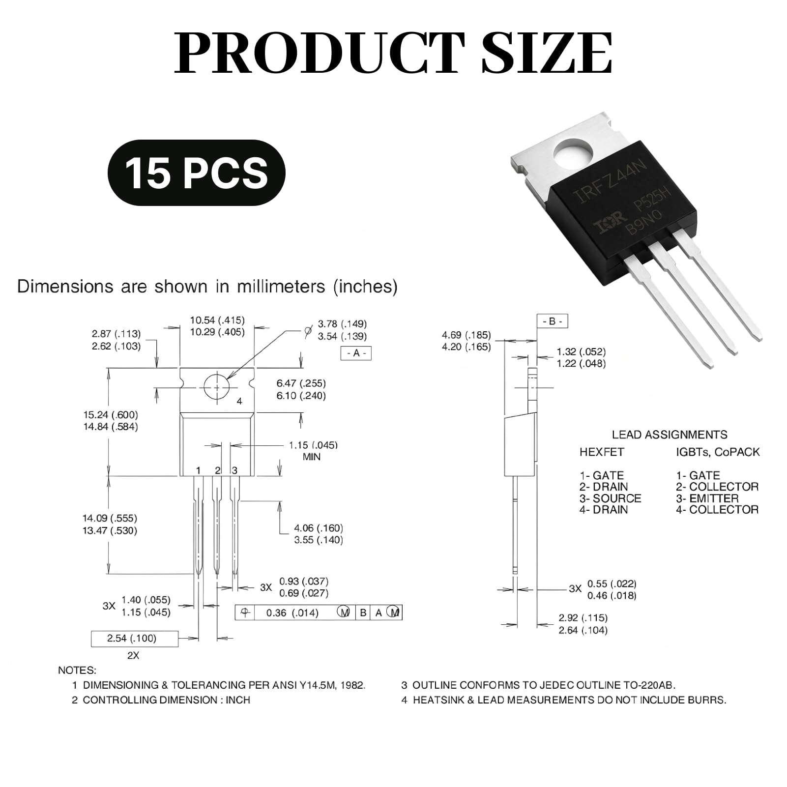 IRLZ44N MOSFET N canale 55V 47A TO-220AB Transistor set MOSFET di potenza per progetti elettronici
