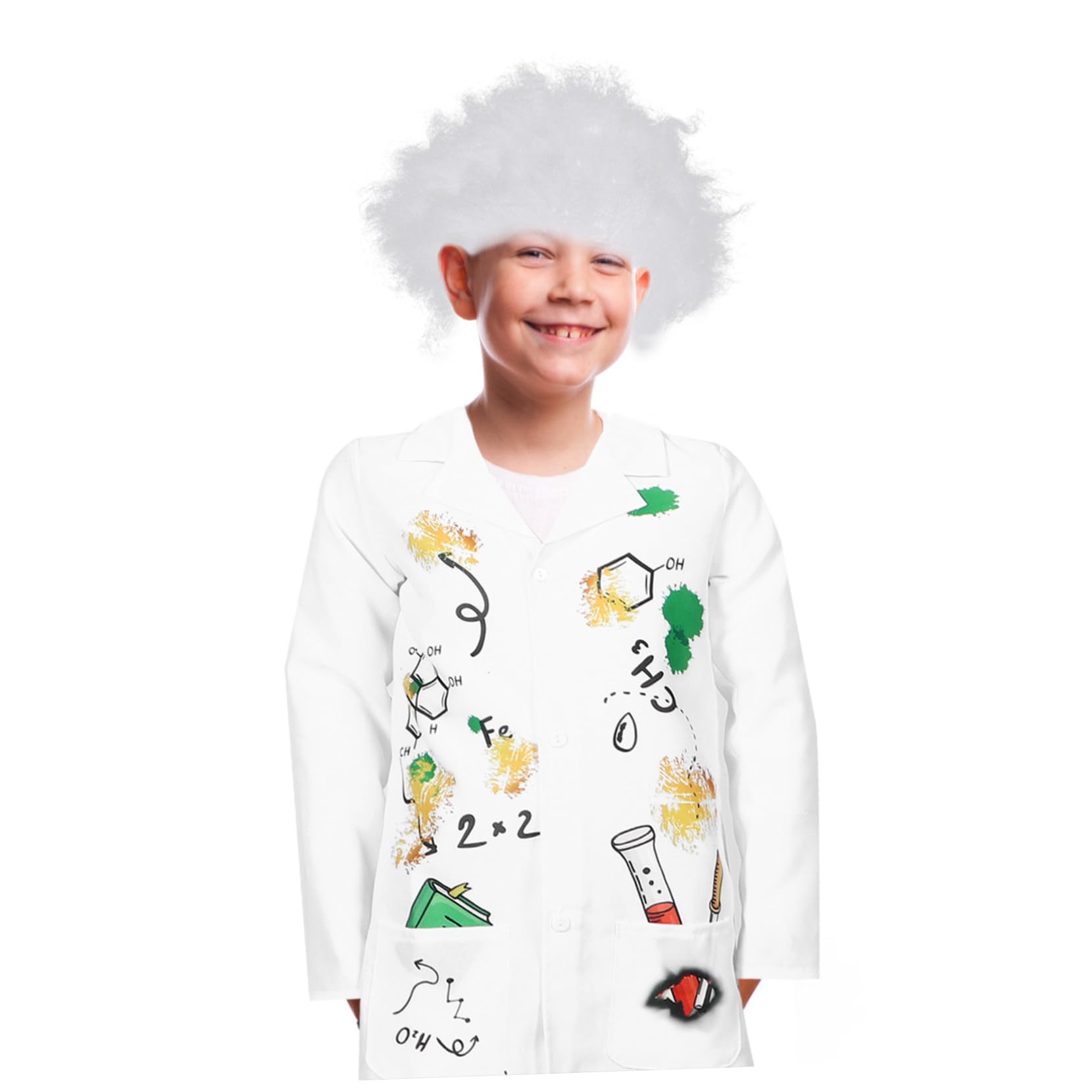 Hohopeti Costume Scienziato Bianco Giacca Laboratorio con Chiusura Scatto Leggero e Traspirante per Giochi di Ruolo Halloween e Giorno della Carriera Scientifica