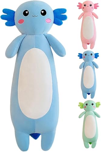Miniatura 3 de Kekeso Almohada larga de peluche de ajolote de salamandra, suave juguete de peluche de ajolote para niños y niñas, regalos para Navidad (azul, 31.49
