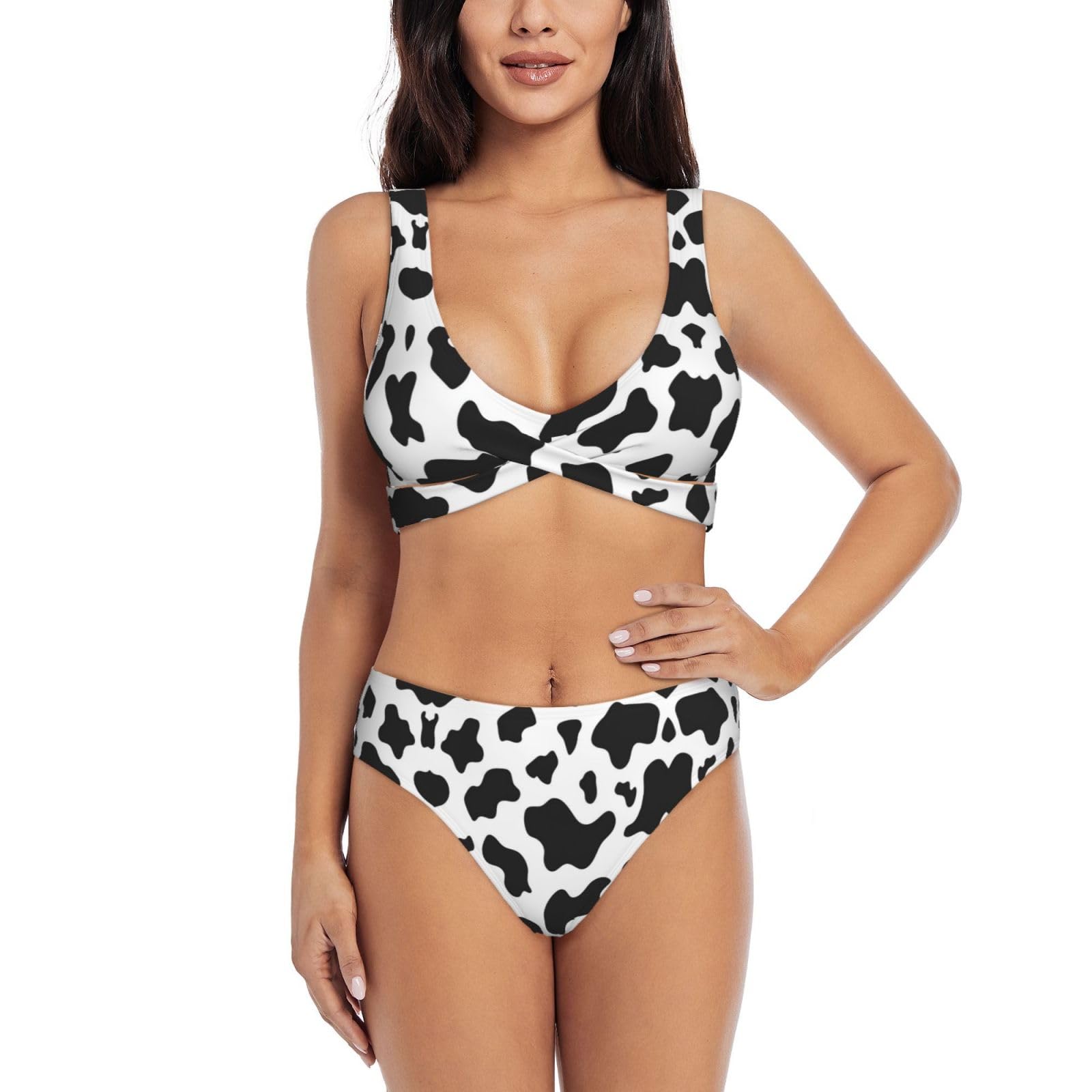Bikini de leopardo blanco y negro y traje de baño triangular de pierna alta 8