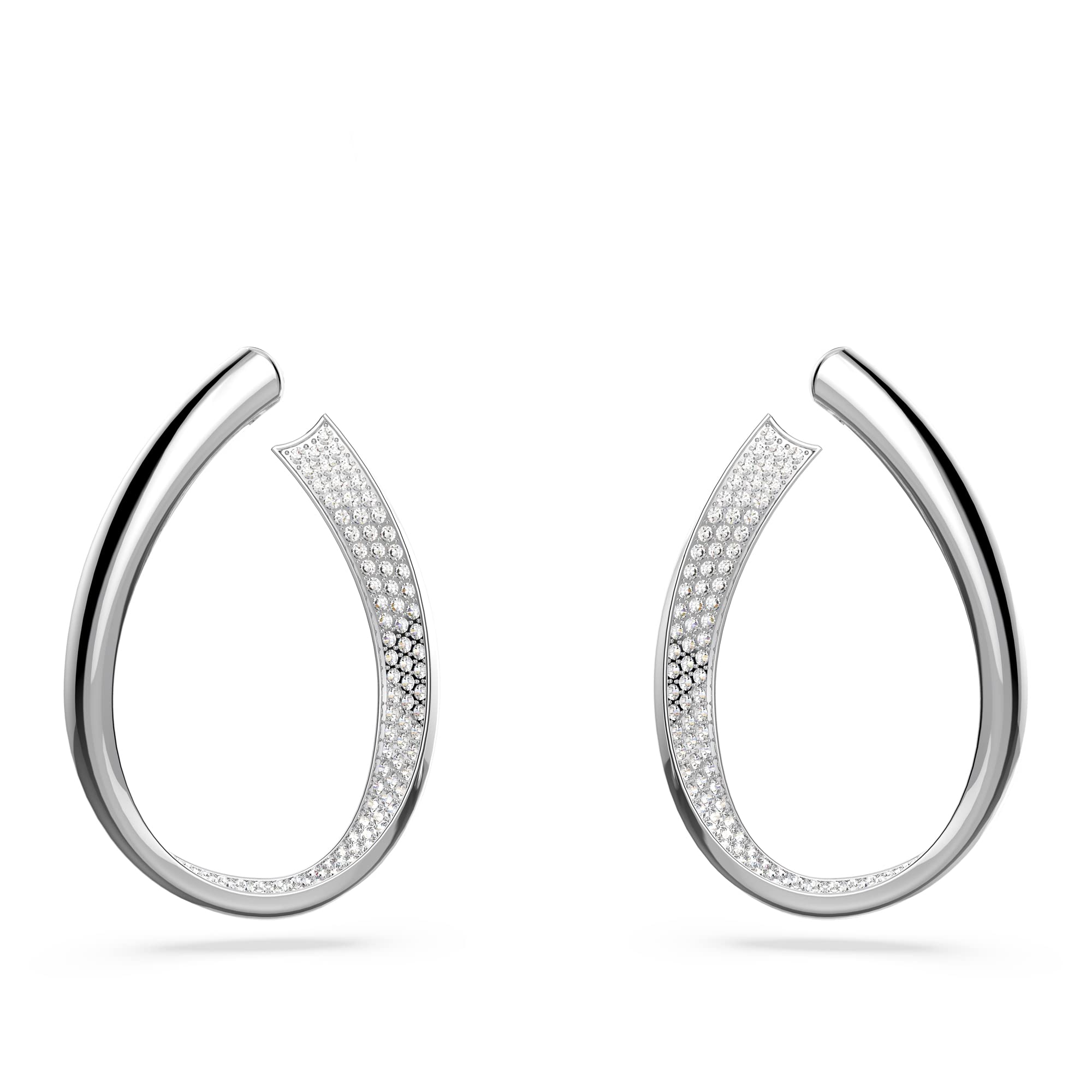 Swarovski Ribbon Hoop Earrings, White Pavé Crystal in a Rhodium Plated Setting, from the Millenia Collection