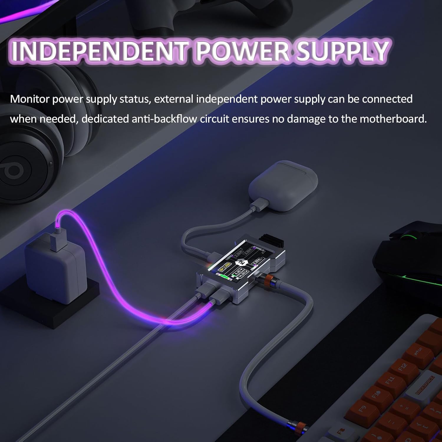 Conmutador USB 2.0 De Escritorio, Concentrador USB para Juegos 8k, Estación De Acoplamiento Hub, con Pantalla Personalizable, Almacenamiento De hasta 77 Imágenes, Modo Mtt