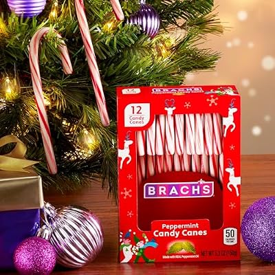 Brach's Red and White Peppermint Candy Canes, Classic Candy Canes, Christmas Candy, 5.3 oz, 12 Count