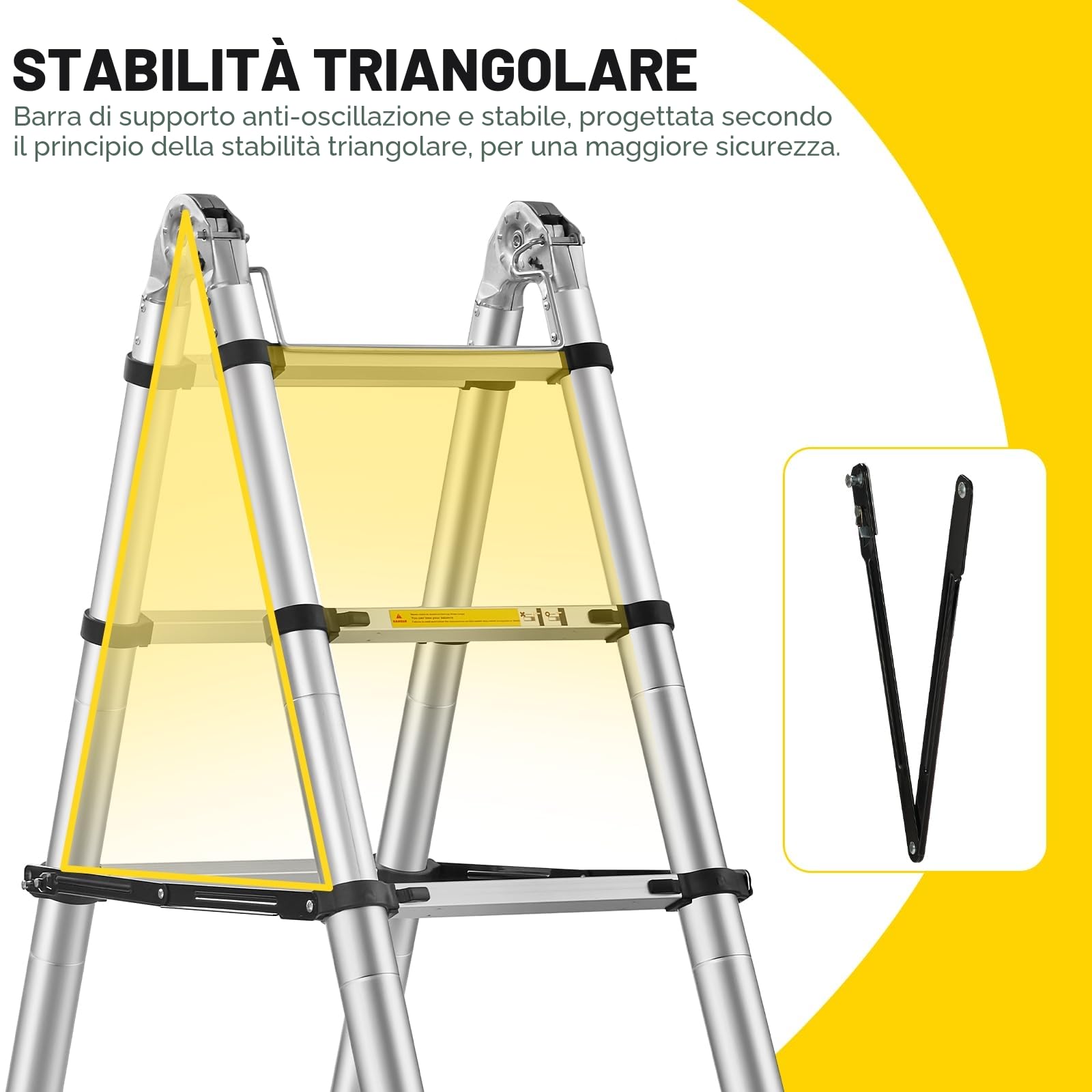 STANEW Scala telescopica in alluminio 5M(2,5+2,5), Alu Scaletta Telescopica, Scala Multiuso 150kg di portata, scala a libro per interni ed esterni