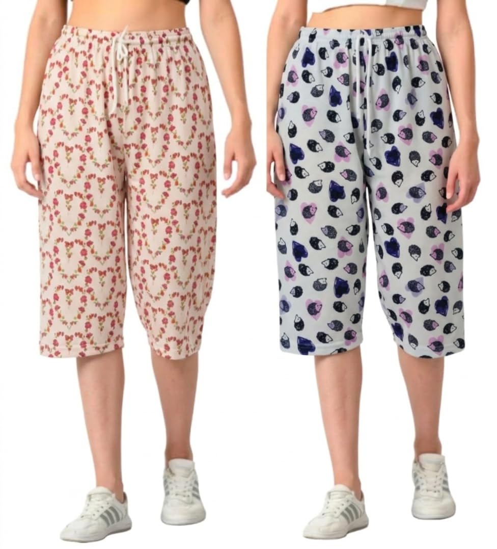 Cotton Printed Capri Pants for Women Pack of 2 (Prints and Colors May Vary)-picture-53