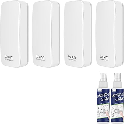 Miniatura 1 de LOUKIN Paquete de 4 borradores magnéticos de borrado en seco (blanco, borrador de pizarra blanca, borrador de pizarra de vidrio, 2 limpiadores de