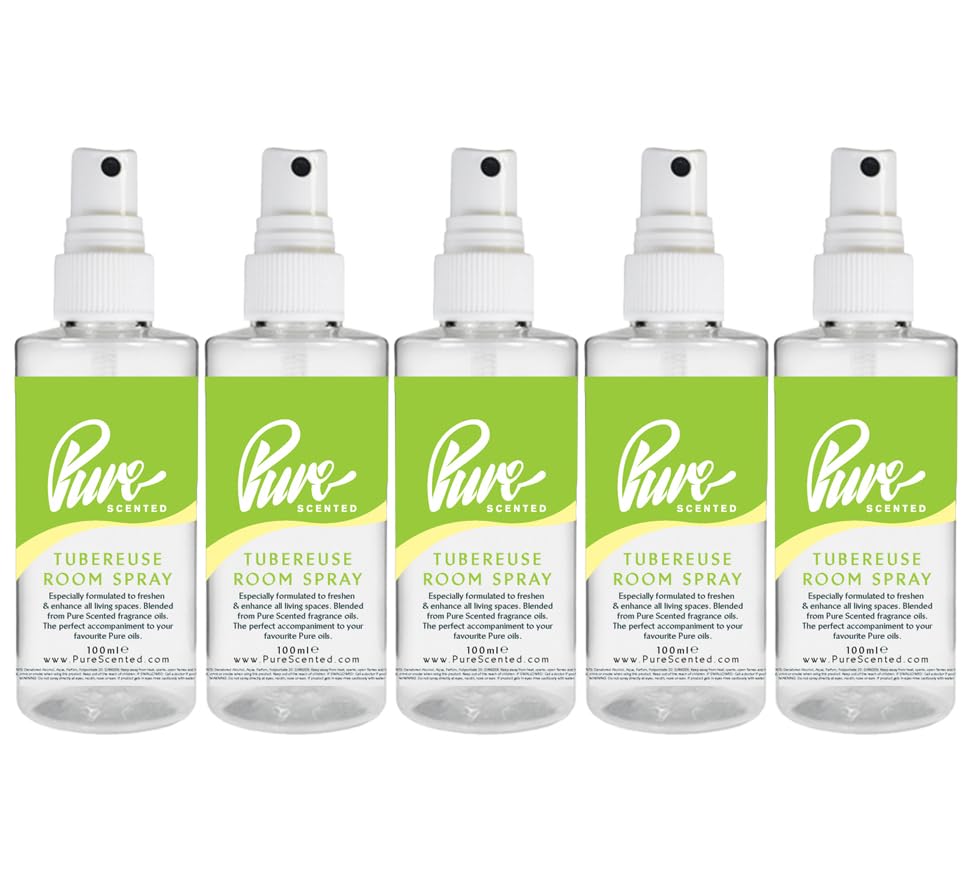 "Pure Scented 500ml Room & Fabric Sprays 5 x 100ml Suitable For Home, Car, Caravan, Work, Gym Bags, Odour Eliminators (5 x 100ml, Tubereuse)"