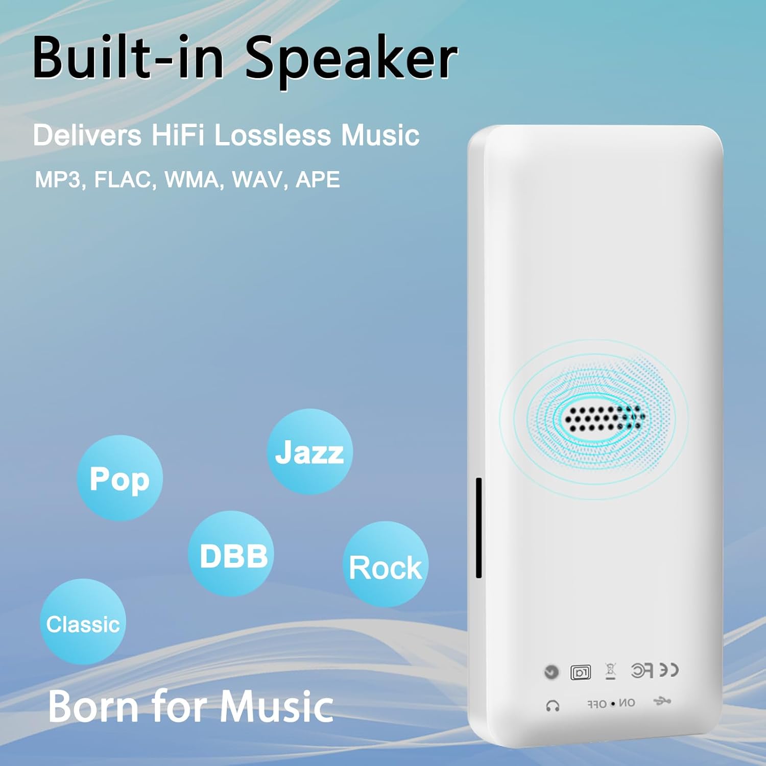 64GB MP3 Player with Bluetooth, Portable HiFi Lossless MP3 Music Players with Speaker and Earphones, Multifunctional Media Player with FM Radio, Up to 128GB Extension, Support Shuffle Playback - Image 3