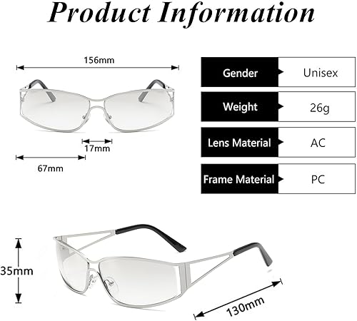 Vista 2 de Y2K - Lentes de sol para mujeres y hombres, lentes de sol de moda 2000S con marco de metal