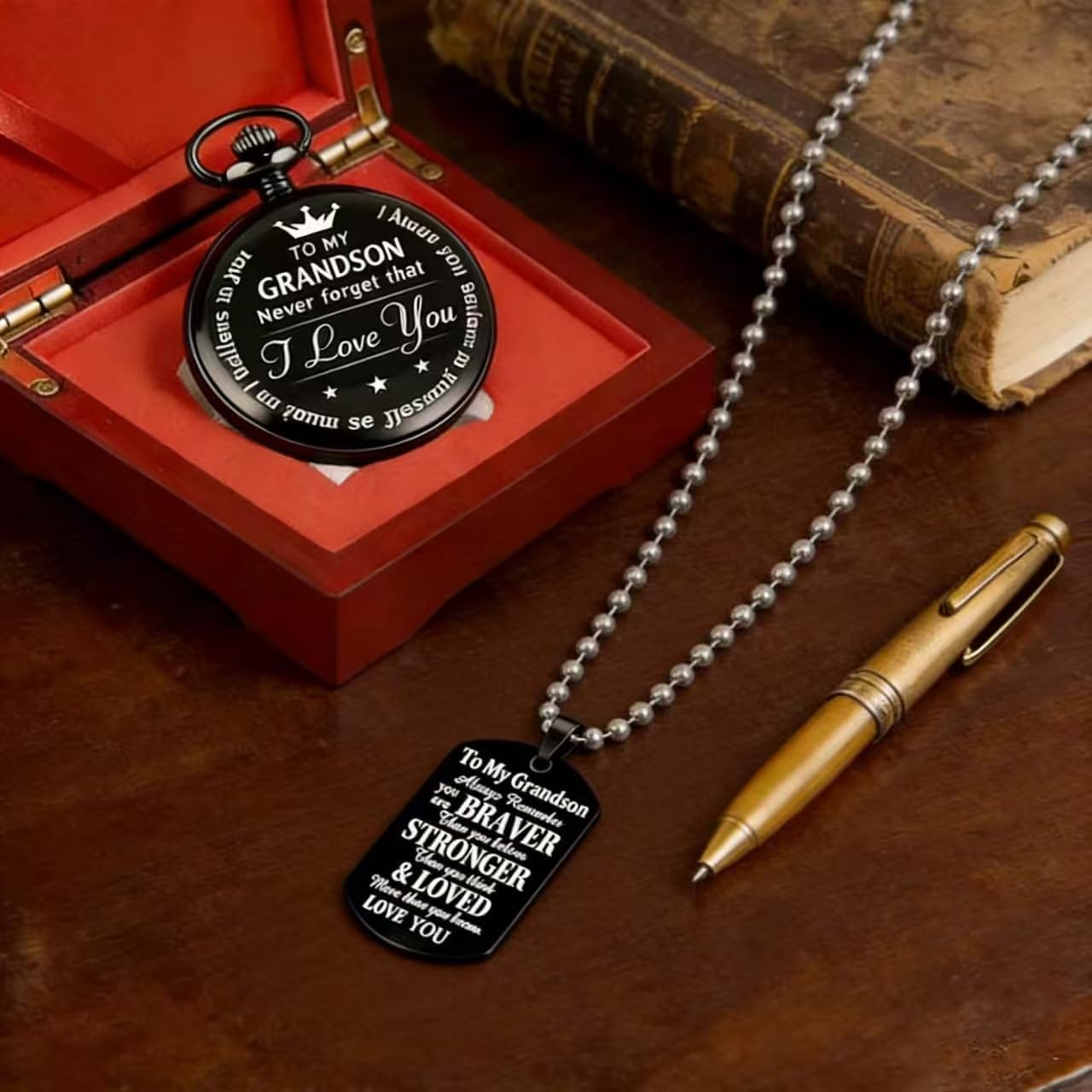Udaney to My-Grandson-Pocket-Watch-Gifts from Grandpa Grandma Christmas Gifts for Him Birthday for Grandson, Graduation Gifts for Men