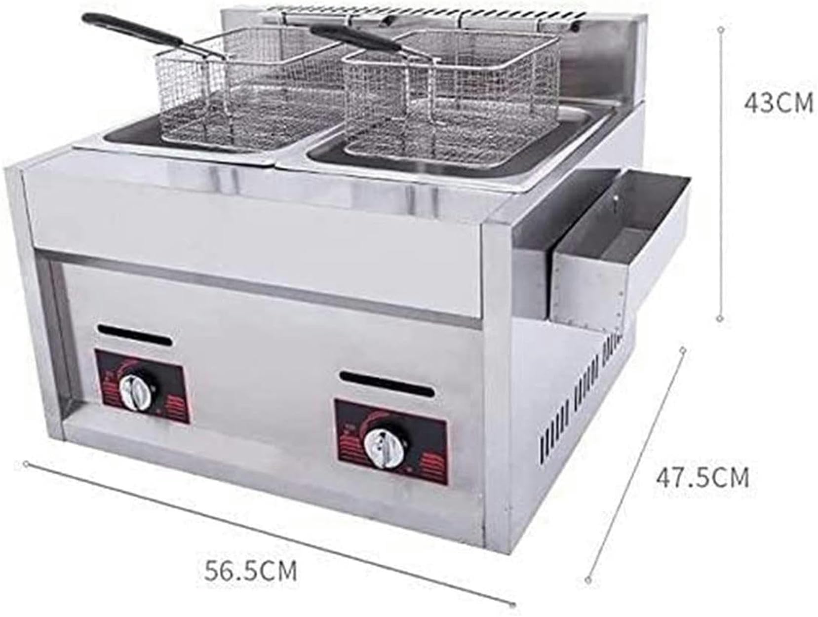 Freidora a Gas, freidora de encimera de Acero Inoxidable, freidora de Cocina Profesional Comercial, Cesta de Aceite extraíble con Control de Temperatura, Caldera Doble~/