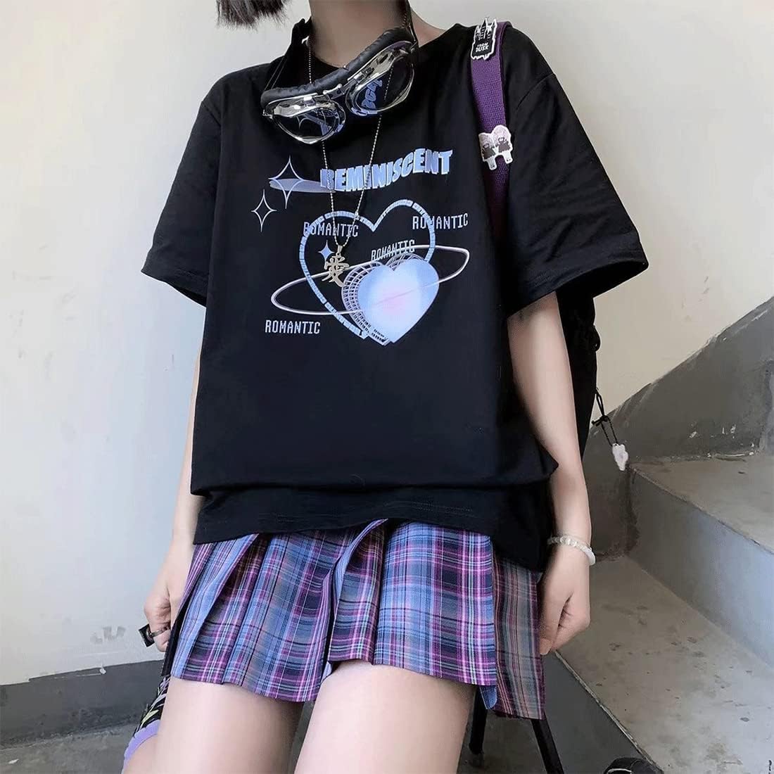 Harajuku Kawaii Style Pastel Gothic Fashion Casual Crewneck Soft Cartoon Heart Print T-Shirt for Women - Image 3