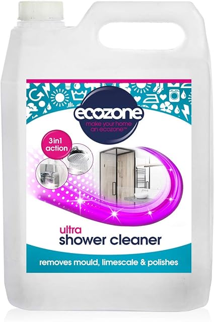 EcoZone Ultra Shower Cleaner, 3-in-1 Cleaning Action Removes Mould, Limescale & Polishes, Effective Antibacterial De-Scaler, Cruelty-Free Vegan Friendly Shower/Bathroom Sanitiser Solution (2L Refill)