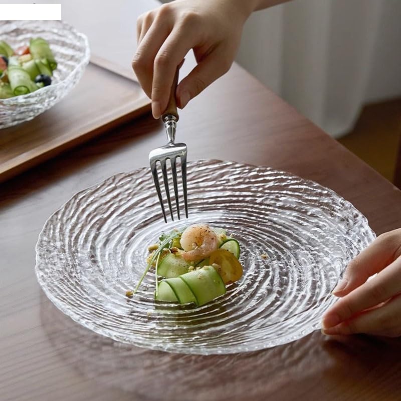 Platos de Vidrio con Rosca Creativa, Plato para Cena, Plato para Postre, Plato para Aperitivos, Platos para Ensalada de Frutas, Platos para Pasta, Restaurante (B 7.8 Pulgadas)