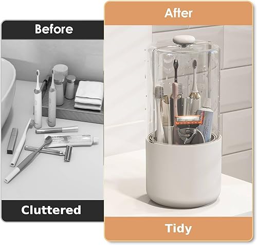 Miniatura 7 de Soporte para cepillos de dientes con tapa, rotación de 360 grados, 4 compartimentos, pasta de dientes para baño, organizador de cepillos de dientes