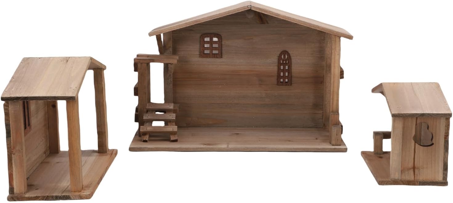 Yctze Rustic Xmas Wooden Stable Decor - Stackable Solid Wood House Ornament for Holiday Tabletop & Fireplace Display
