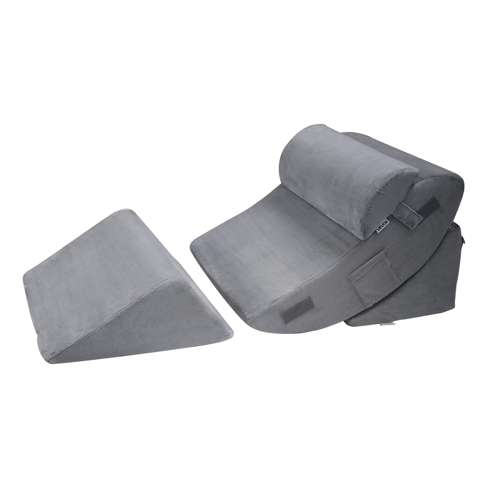 VEVOR Cuscino a Cuneo per Dormire, Set di 4, Cuscini Ortopedici Regolabili per Letto, Supporto per Gambe, Collo e Spalle, per Mal di Schiena, Reflusso Acido, Sollievo dal Russare, Grigio Scuro