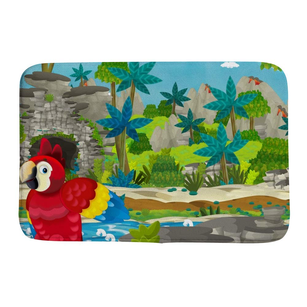 Tapis de bain absorbant lavable en machine grand format jungle perroquet