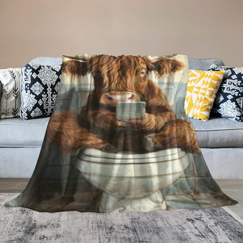 Couverture imprimé vache marron douce, idee cadeau polyvalent - 6