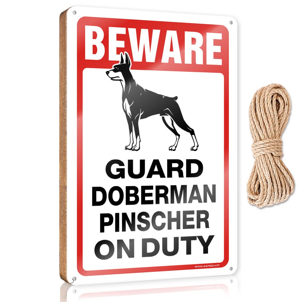 DTHA Funny Door Frame Sign Beware! Guard Doberman Pinscher On Duty Wooden Sign Spring Signs For Home Decor Front Door Wooden Sign(20X30CM)