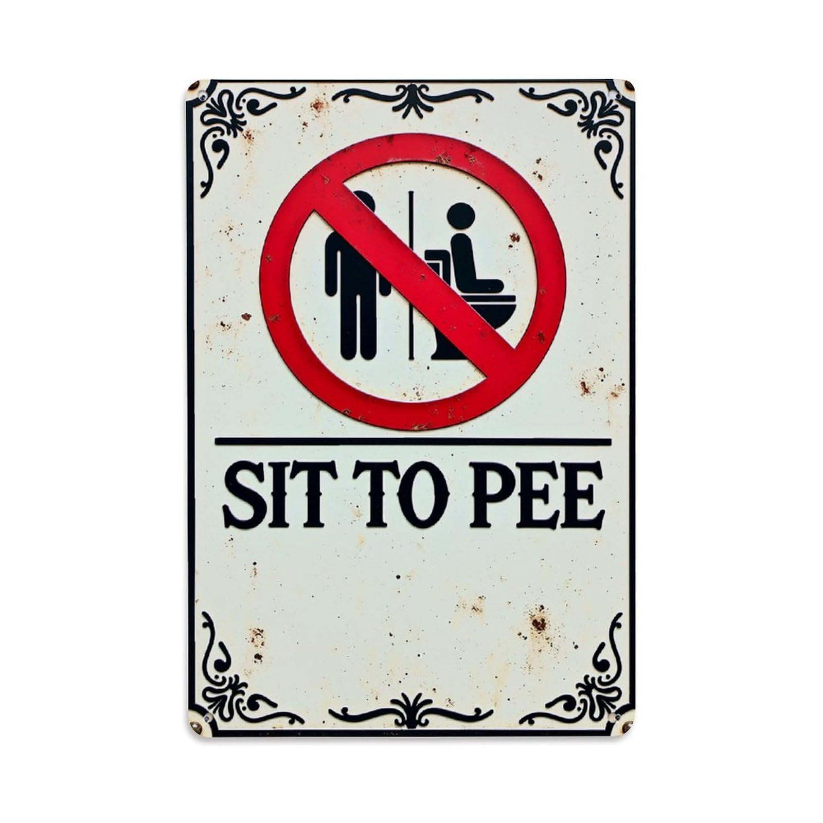 Sit To Pee Sign Design Retro Metal Tin Sign, Vintage Metal Poster for Bar, Home, Man Cave, Kitchen, Laundry Room Art Decor 8x12 Inch