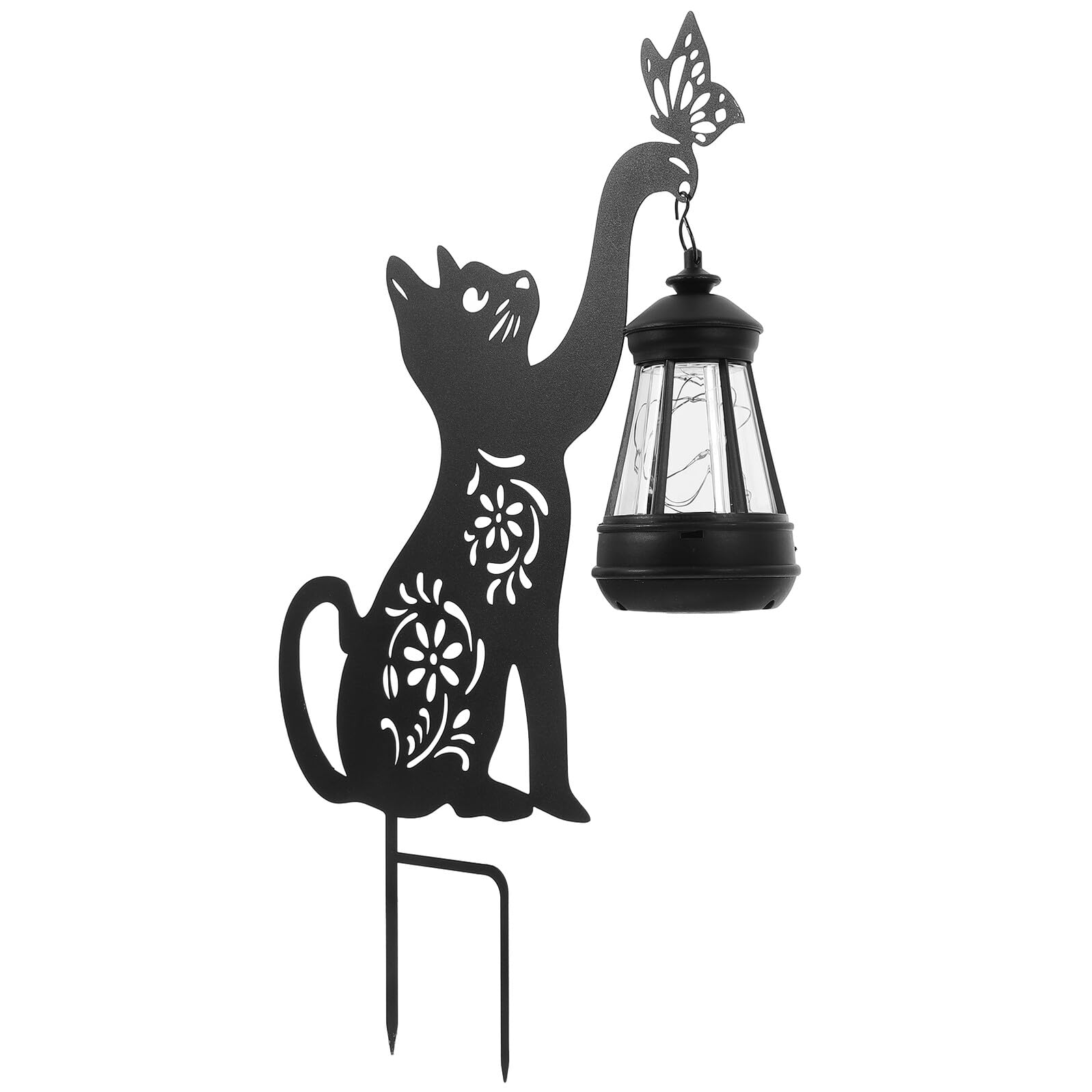 Lanterne solaire chat en fer noir, l'idée cadeau parfaite pour décoration de jardin