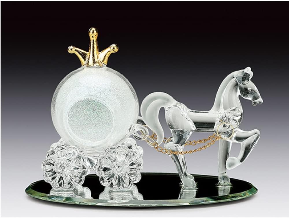 Cinderella's Glass Carriage with Horse Glass Figurine on Mirror Base Sweet 15, 16, Quinceanera Favor