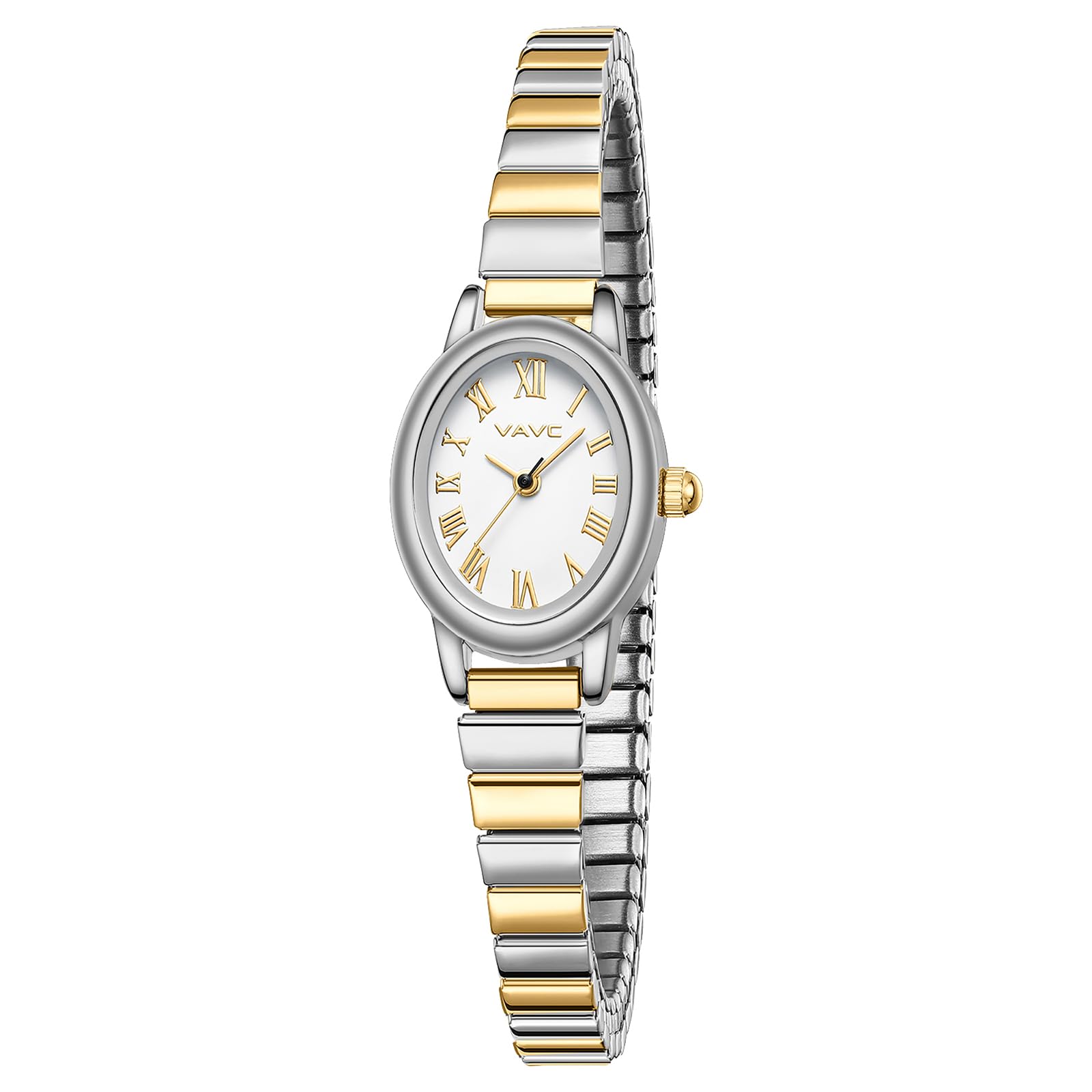 Small Gold Watches for Women,Analog Womens Watch with Stainless Steel Expansion Band,Oval Case Roman Dial,Water Resistant 5.91in-6.7in Silver Gold