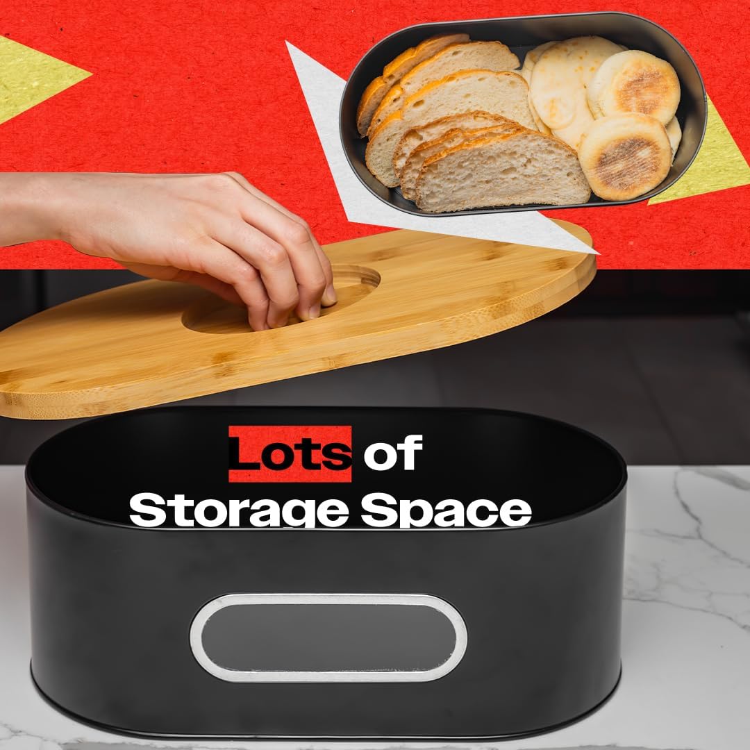 ANGORA BRANDS Large Bamboo Bread Box for Kitchen Countertop – 2-Layer High Capacity Bread Bin with Clear Viewing Window – Natural Wood Food Storage Organizer by Knivi
