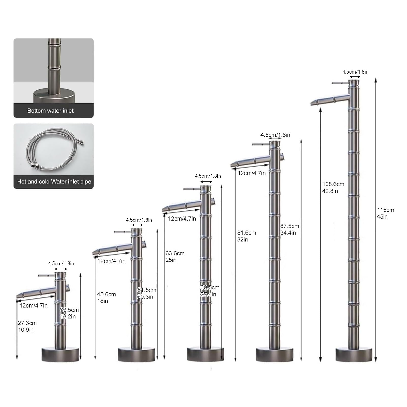 Columna de Agua Jardín Fuente, Grifo Exterior Latón Agua Caliente Fría Anticongelante Independiente para Jardín Terraza(51.5cm/20.3in)