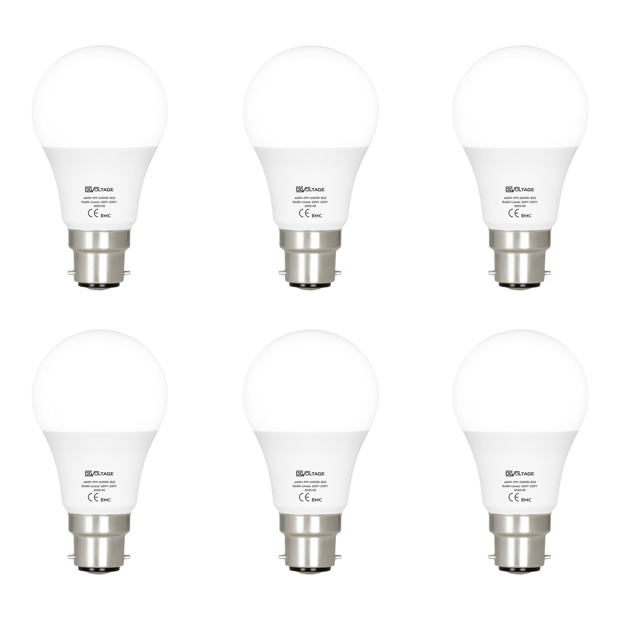 DCVOLTAGE LED Bayonet Light Bulb, 9W(100W Equivalent) Non-Dimmable Cool White 6400K 806 Lumens B22 LED BC A60 GLS Energy Saving Light for Home Kitchen Living Dining Area Pack of 6