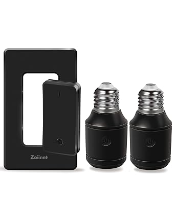 Zoiinet 500W Black Remote Control Light Bulb Socket, Wireless Light Switch for Pull Chain Lighting Fixture, with 2 E26 E27 Bulbs Base Holder, No Wiring Needed, for Bedroom, Stair, Closet & Garage