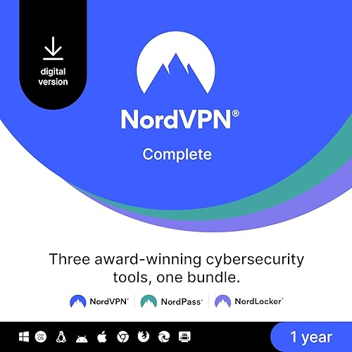 NordVPN Complete, 10 Devices, 1-Year, VPN & Cybersecurity Software Bundle, Digital Code