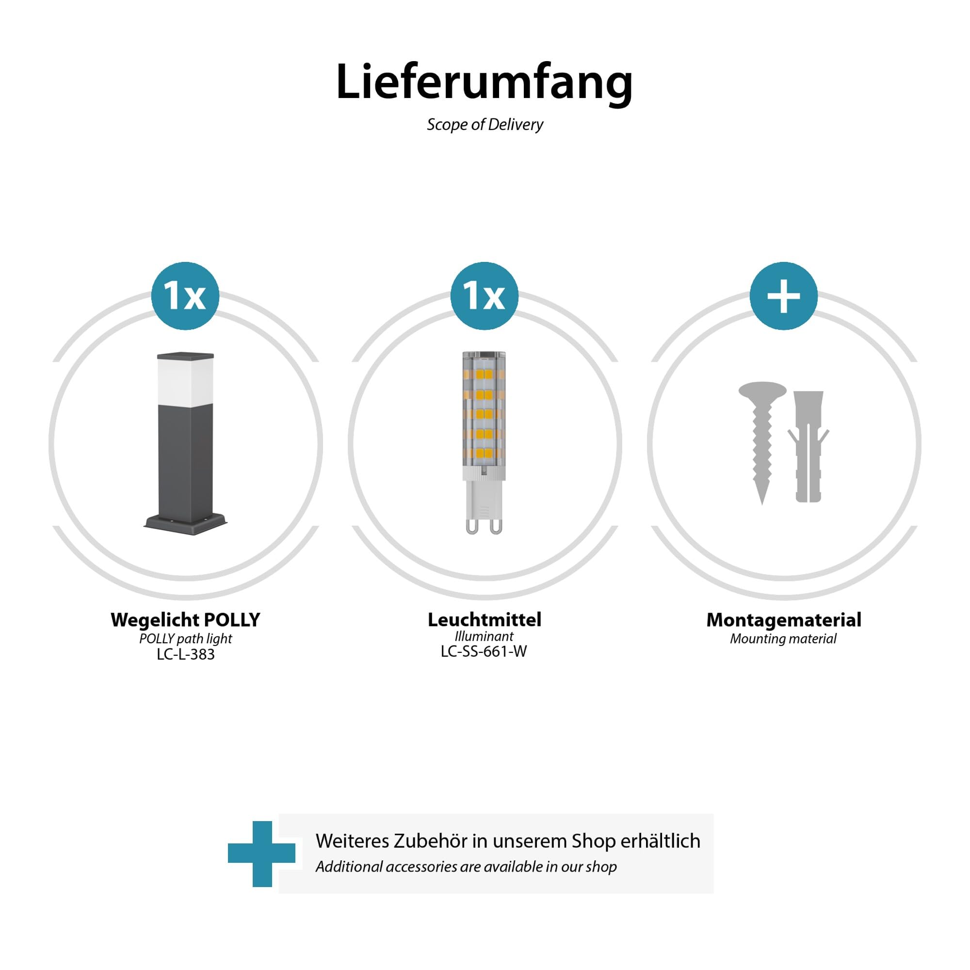 ledscom.de 2 farolas de bolardo POLLY para exterior, 35 cm, antracita, con bombilla G9 incluida, 596 lm, blanco