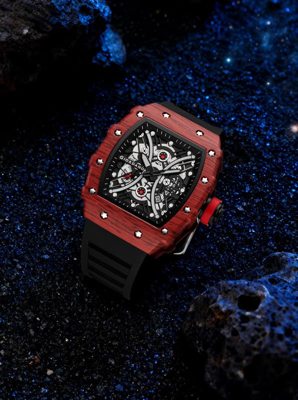 Image of Giordano Analog Square Watch for Men with Skeleton Design, Rugged Textured Case, Luminous Hands, and Silicone Strap